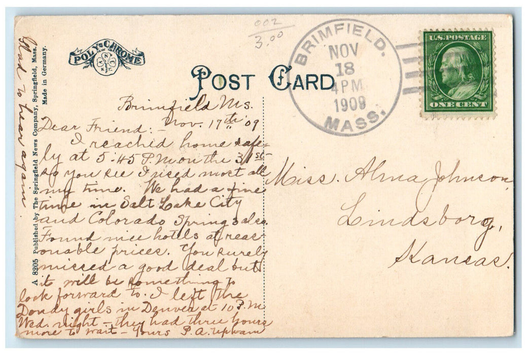 1909 Hitchcock Free Academy Brimfield Massachusetts MA Antique Posted Postcard