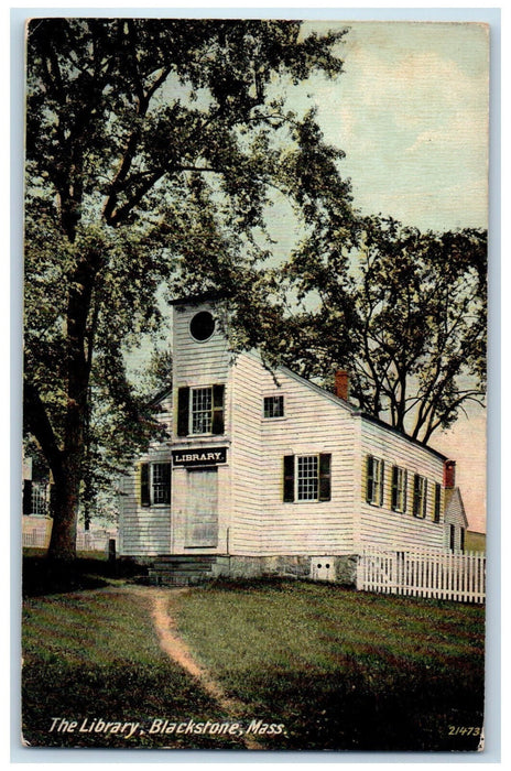 c1910 The Library Blackstone Massachusetts MA Antique Unposted Postcard
