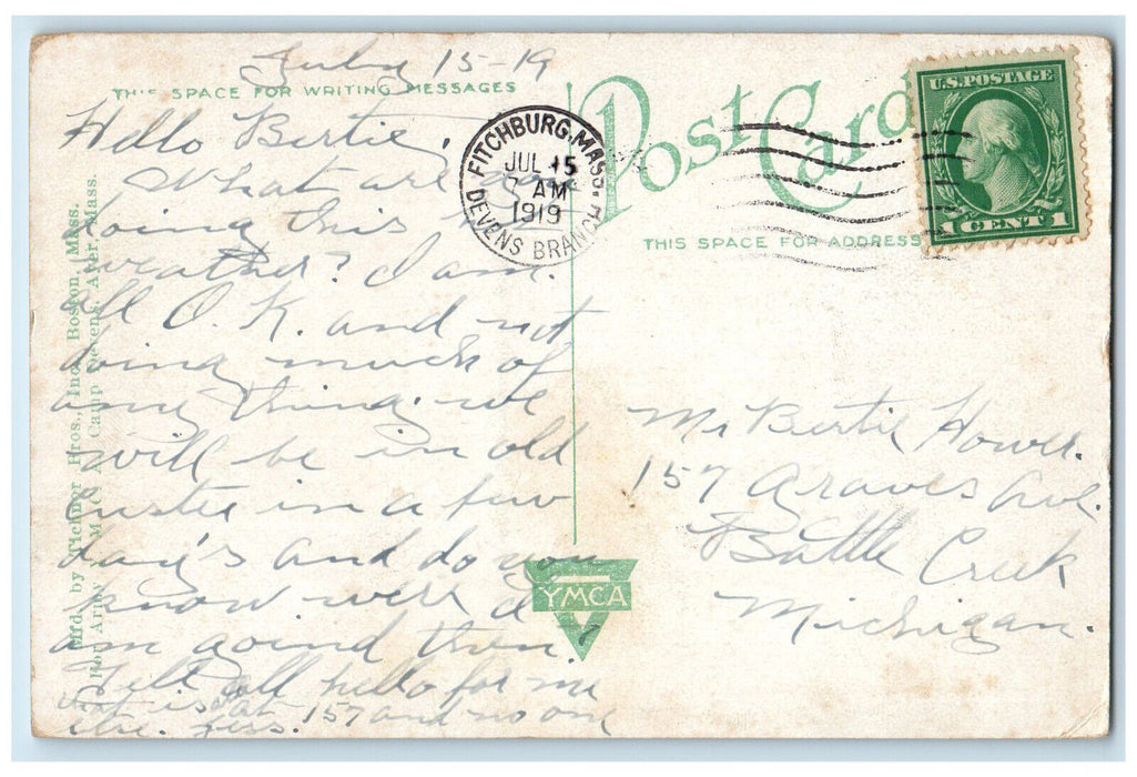 1919 Knights of Columbus Building Camp Devens Ayer Massachusetts MA Postcard