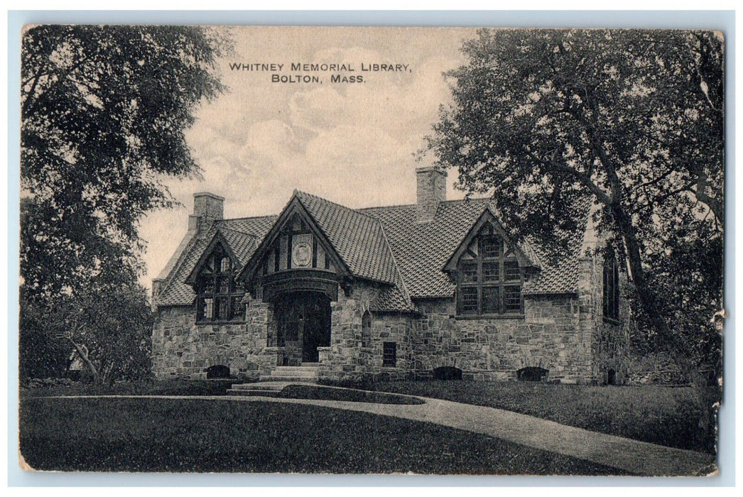 1925 Whitney Memorial Library Entrance Bolton Massachusetts MA Postcard