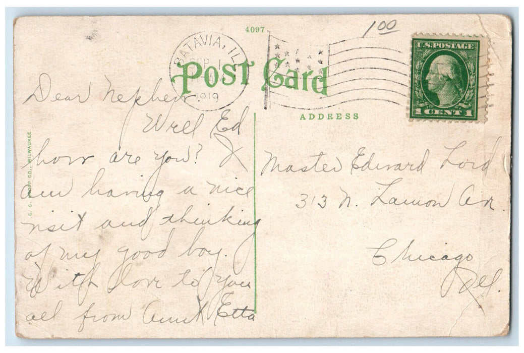 1919 City of Lights Aurora Illinois IL Multiview Antique Posted Postcard