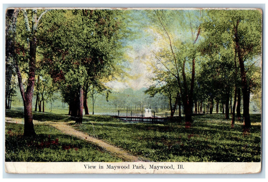 1908 View in Maywood Park Maywood Illinois IL Laton CA Antique Posted Postcard
