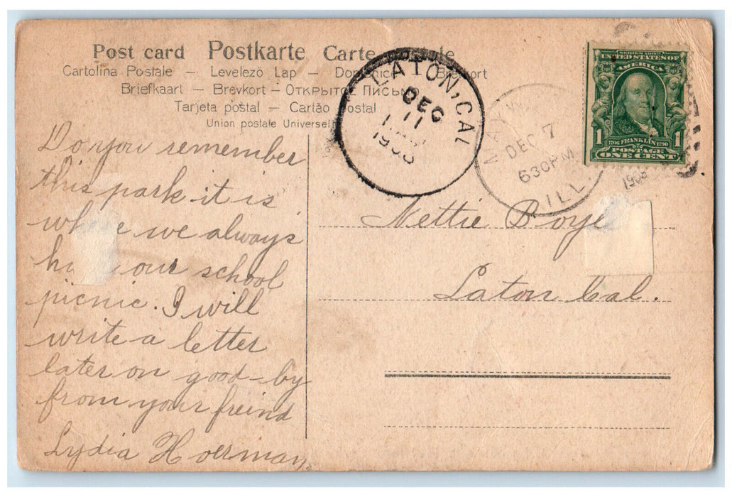 1908 View in Maywood Park Maywood Illinois IL Laton CA Antique Posted Postcard