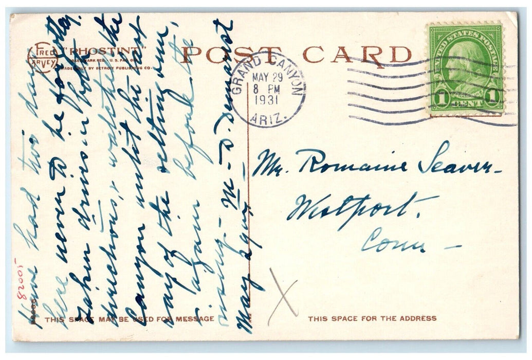 Hermit Rim Drive Mojave Point Grand Canyon National Park AZ Fred Harvey Postcard