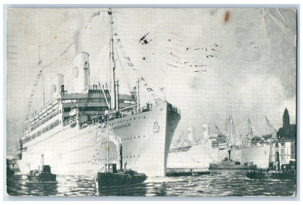 Svenska Amerika Linien Kungsholm Gripsholm Steamer Ship New York NY Postcard