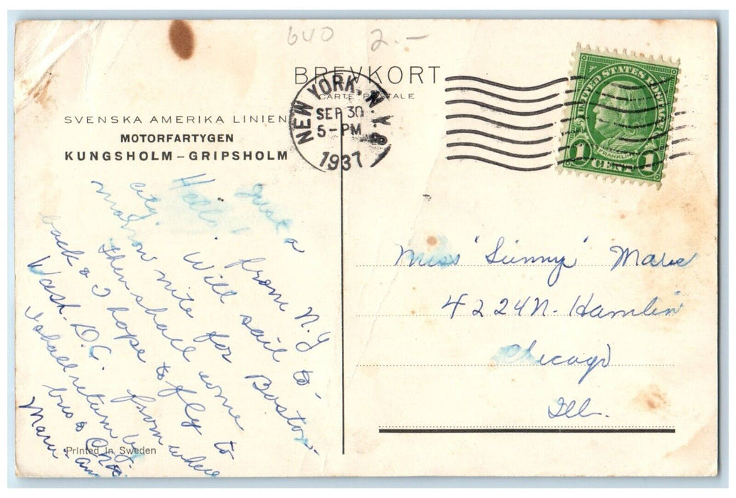 Svenska Amerika Linien Kungsholm Gripsholm Steamer Ship New York NY Postcard