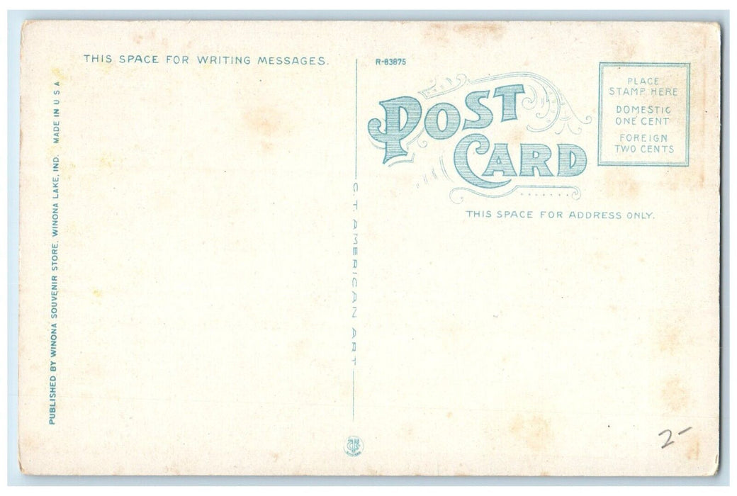 c1930's Winona Lake Indiana IN, View Of Moonlight On Winona Lake Postcard