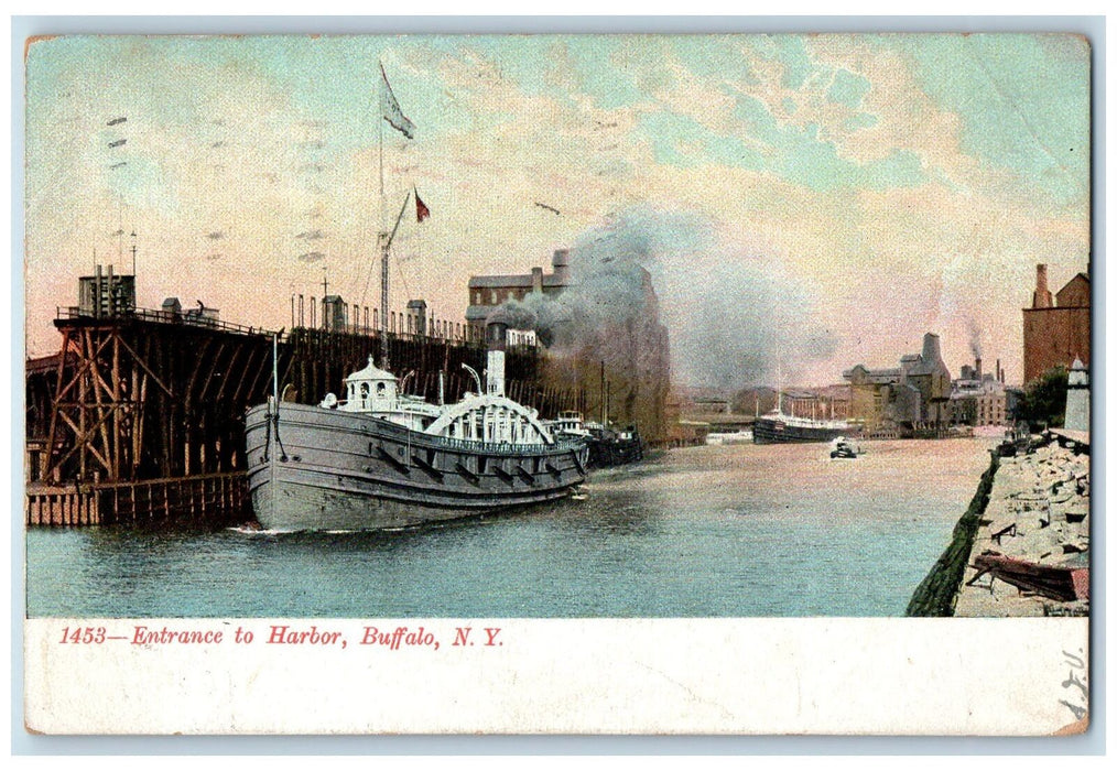 1907 Entrance To Harbor Passenger Ship Ferry Buffalo New York NY Posted Postcard