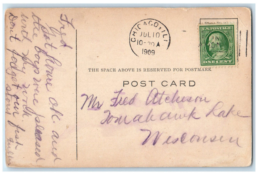 1909 Austin High School Chicago Illinois IL Antique Posted Postcard