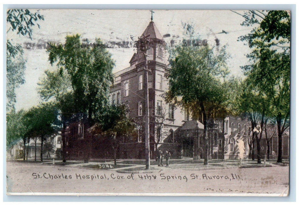 1909 St. Charles Hospital Aurora Illinois IL Antique Posted Postcard
