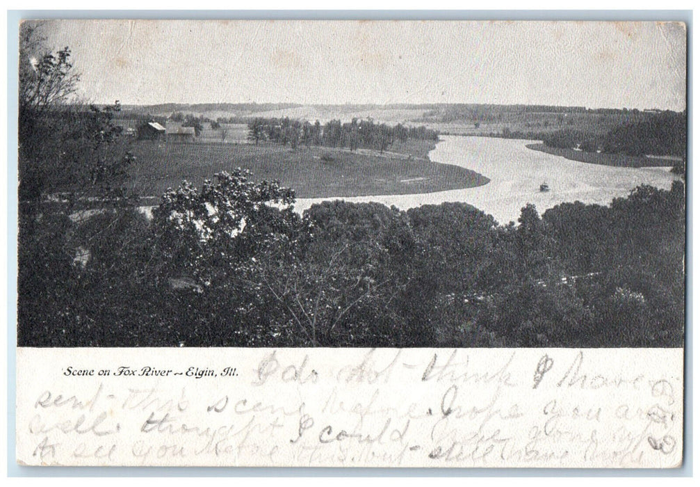 1907 Scene on Fox River Elgin Illinois IL Antique J Murray Jordan Postcard