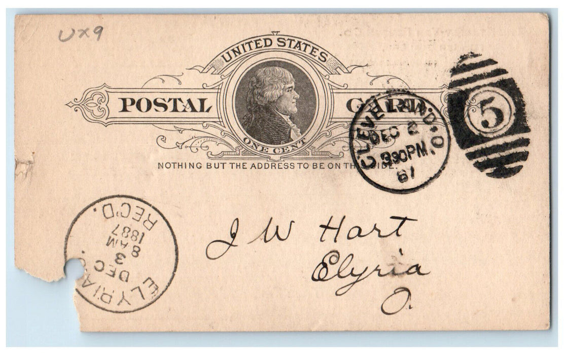 1887 The Stanley-Van Fossan Co Lumber Dealers Elyria OH Cleveland OH Postal Card
