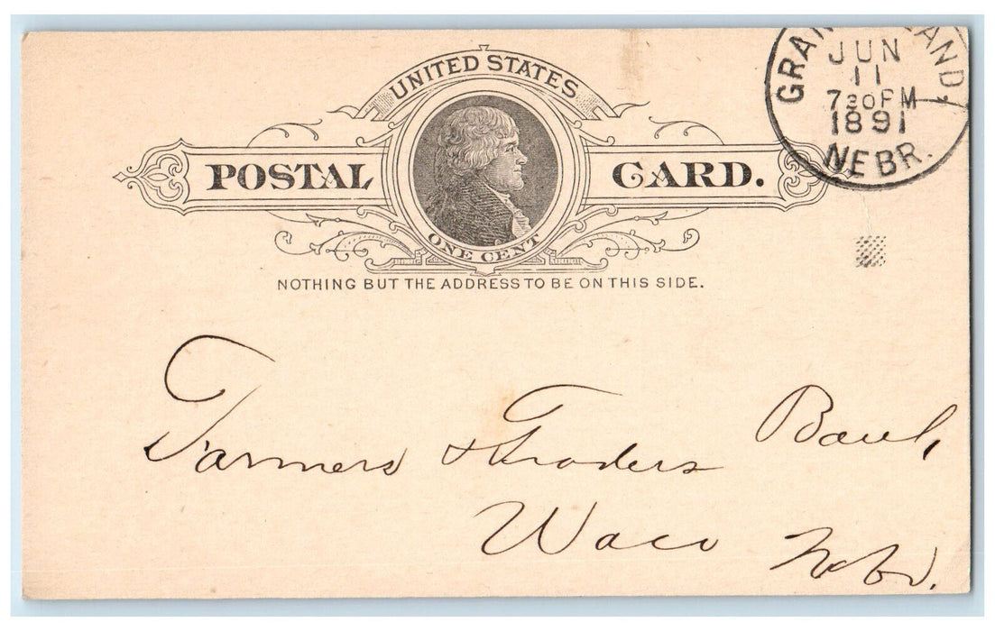 1891 First National Bank SN Wolbach President Grand Island NE Postal Card