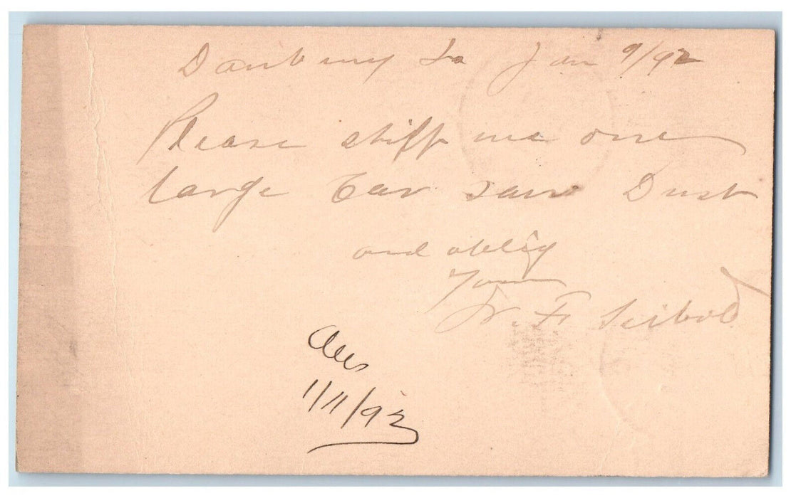 1892 WJ Young & Co. Danbury Iowa IA Clinton IA Antique Posted Postal Card