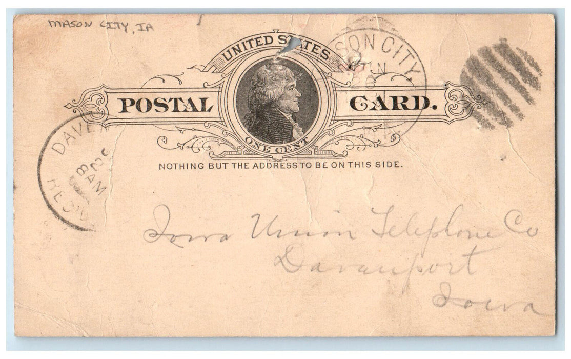 1891 Please Send Report Book Mason City Iowa IA Davenport IA Postal Card