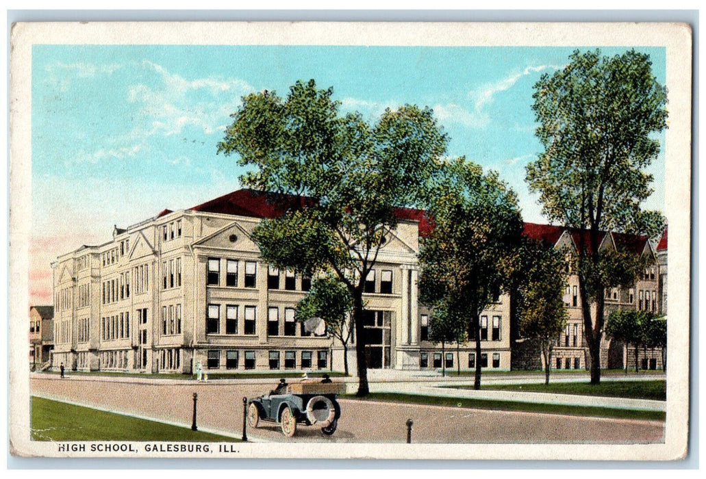 1924 High School Building Galesburg Illinois IL Antique Posted Postcard