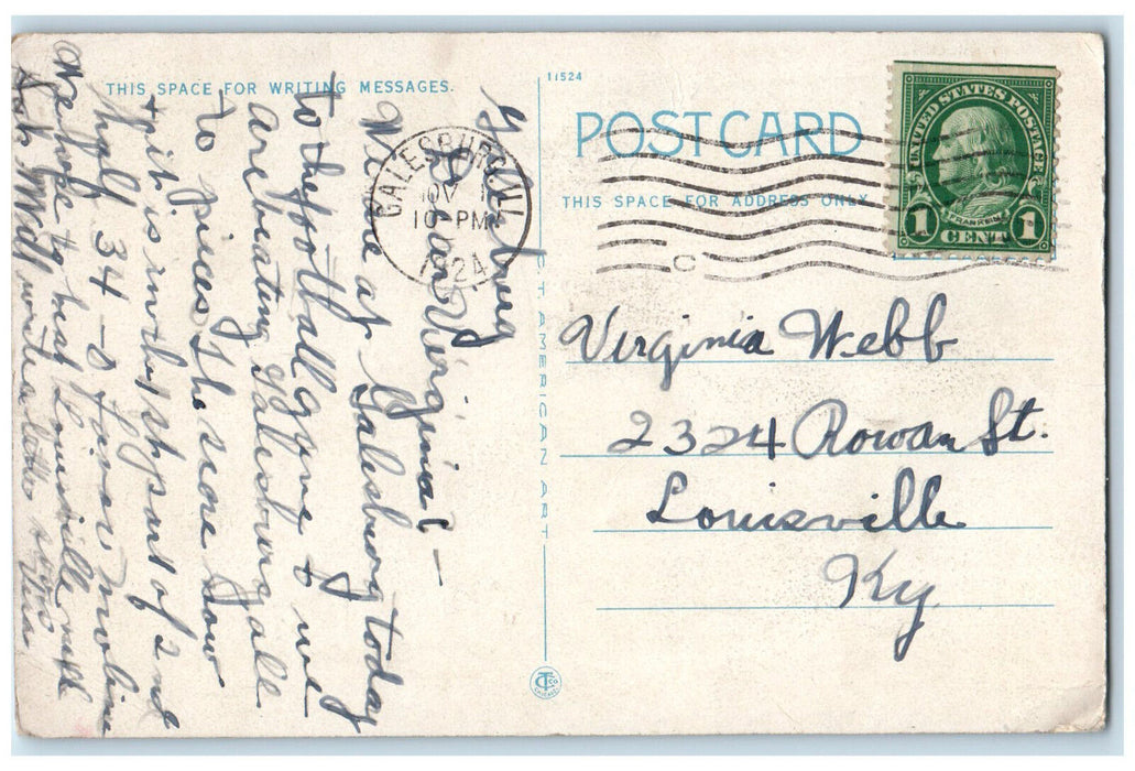 1924 High School Building Galesburg Illinois IL Antique Posted Postcard