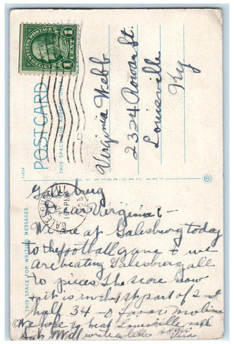 1924 High School Building Galesburg Illinois IL Antique Posted Postcard