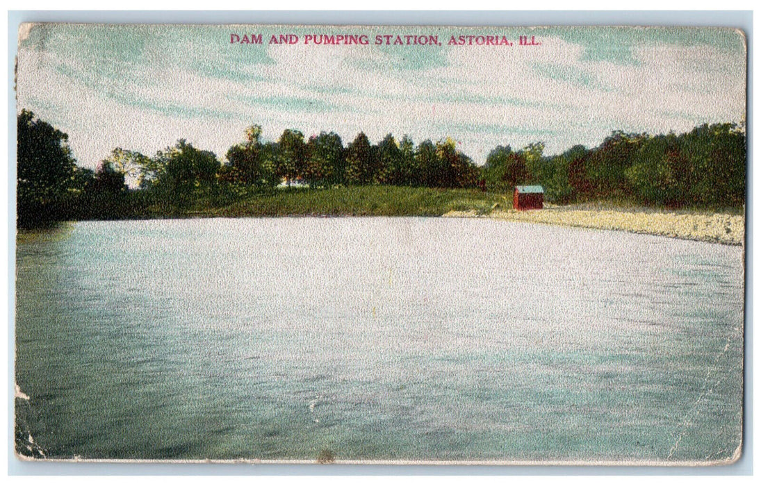 1912 Dam and Pumping Station Astoria Illinois IL Antique Posted Postcard