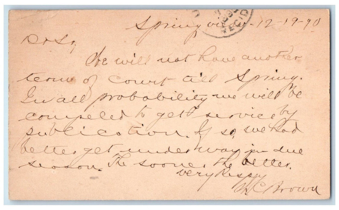 1890 WC Brown Charles Haller Springville Nebraska NE Omaha NE Postal Card