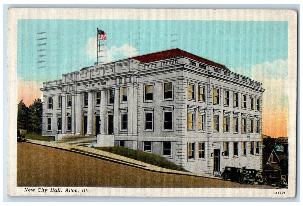 1938 View of New City Hall Alton Illinois IL Vintage Posted Postcard