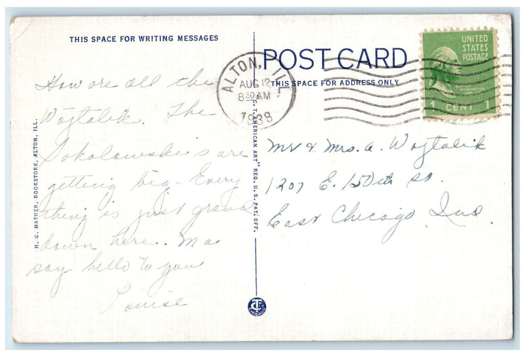 1938 View of New City Hall Alton Illinois IL Vintage Posted Postcard
