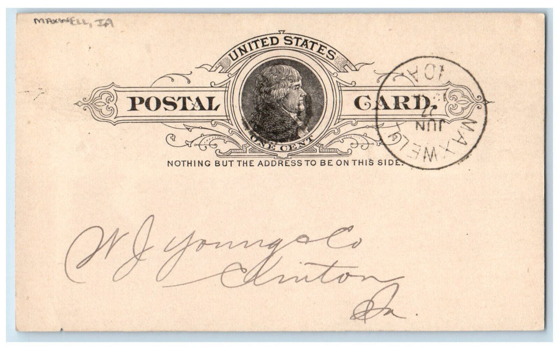 1889 Send Price Maxwell Iowa IA WJ Young & Co Clinton IA Antique Postal Card