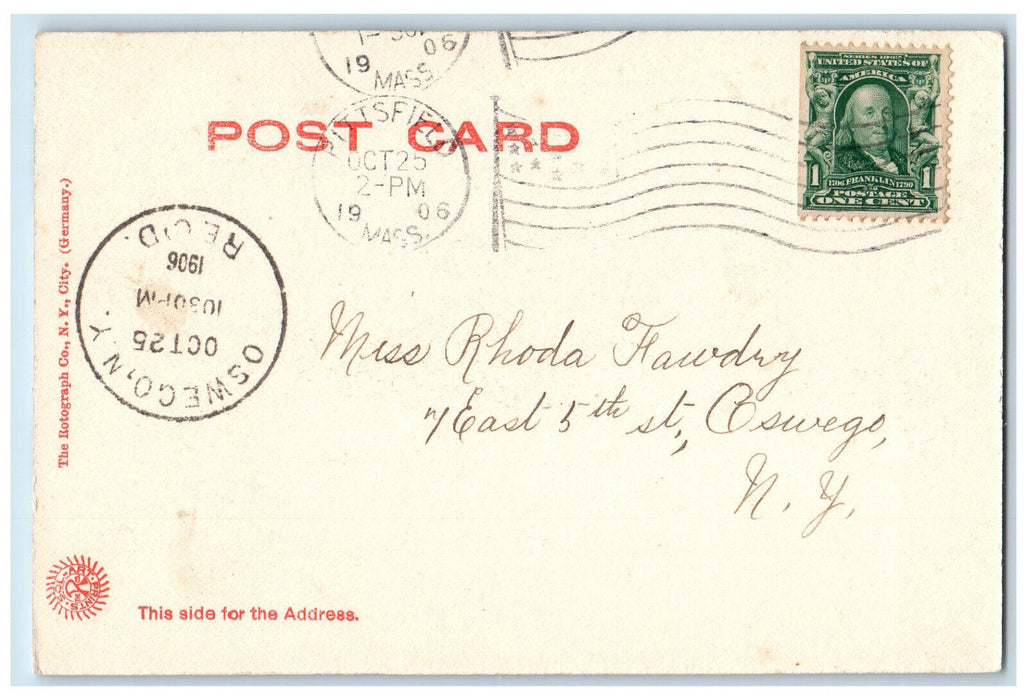1906 Hotel Wendell Pittsfield Massachusetts MA Oswego NY Antique Postcard