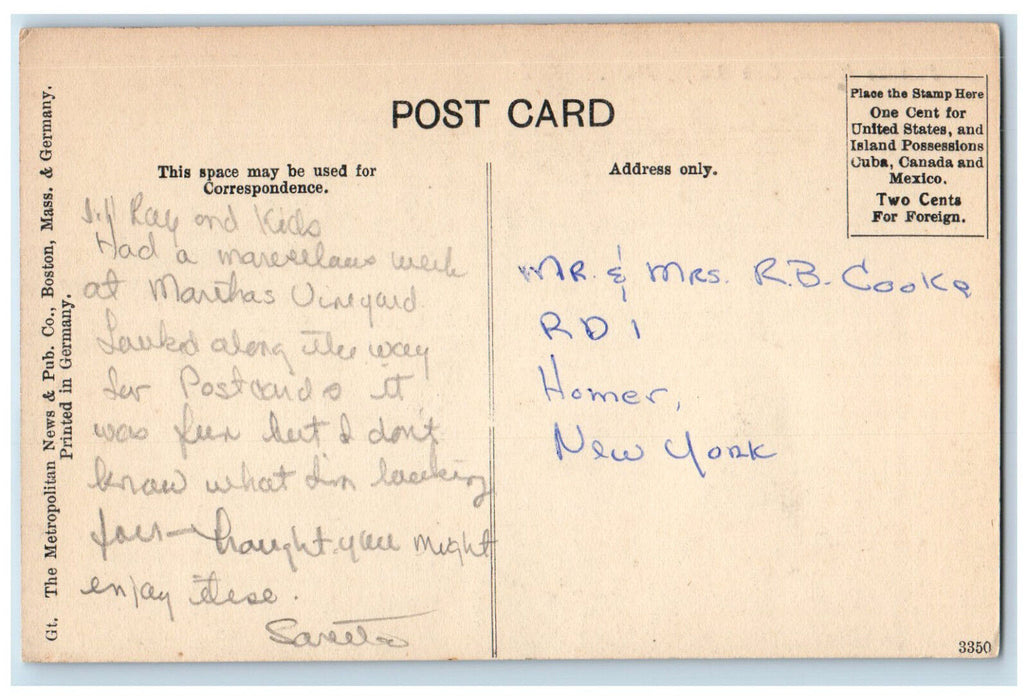 c1910 Pawnee House Oak Bluffs Massachusetts MA Antique Posted Postcard