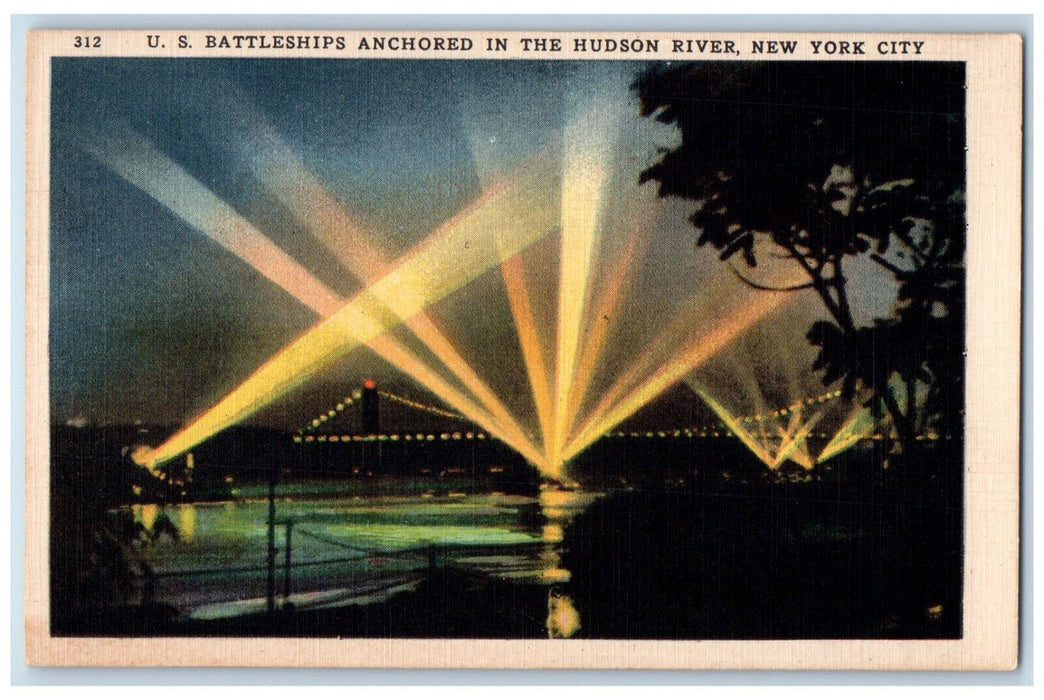 c1940's US Battleships Anchored in the Hudson River New York City NY Postcard
