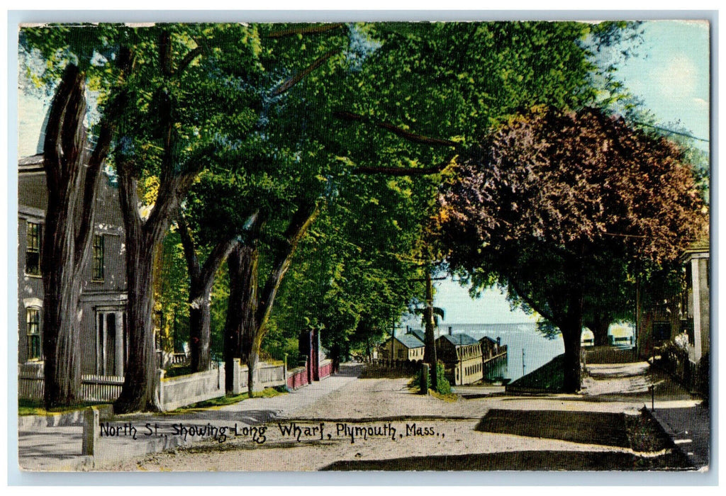 c1910 North Street Showing Long Wharf Plymouth Massachusetts MA Postcard
