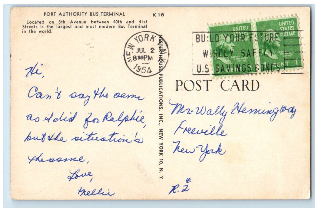 1954 Port Authority Bus Terminal 8th Avenue New York City NY Postcard