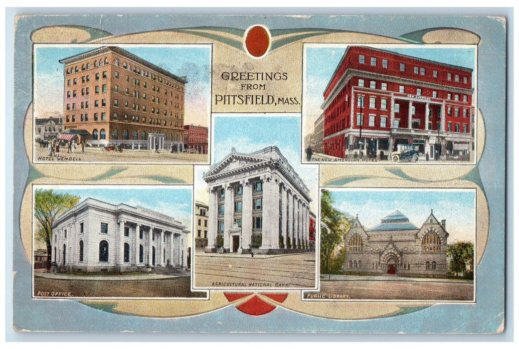 1916 Greetings from Pittsfield Massachusetts MA Antique Multiview Postcard