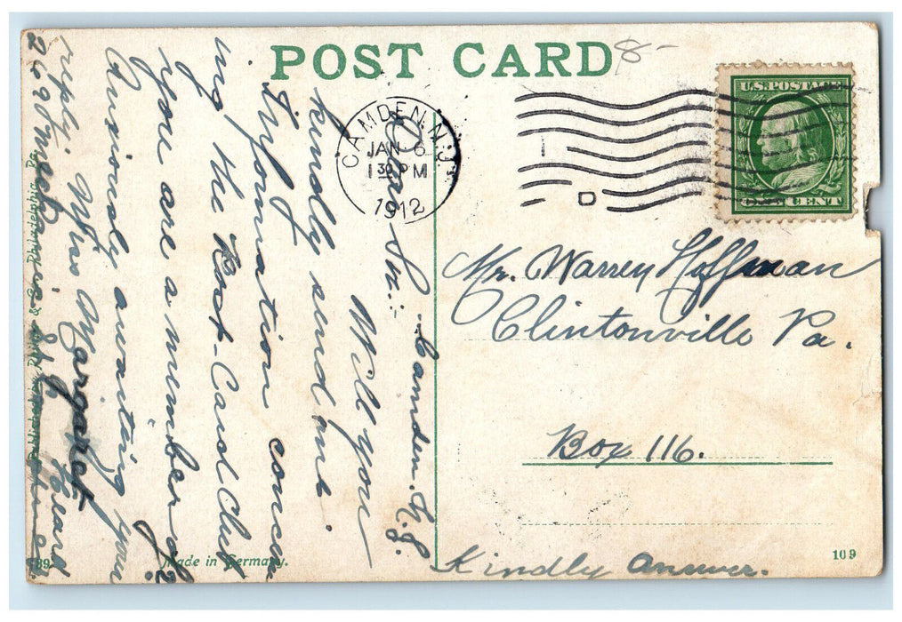 1912 Camden Free Public Library Camden New Jersey NJ Antique Posted Postcard