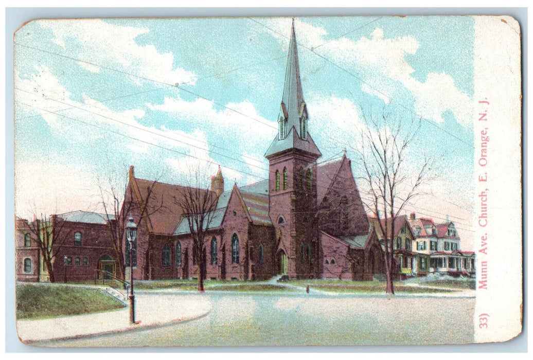 1915 Munn Avenue Church E Orange New Jersey NJ Antique Posted Postcard