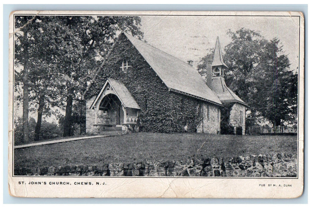 1909 St. John's Church Chews New Jersey NJ Antique Posted HA Dunk Postcard