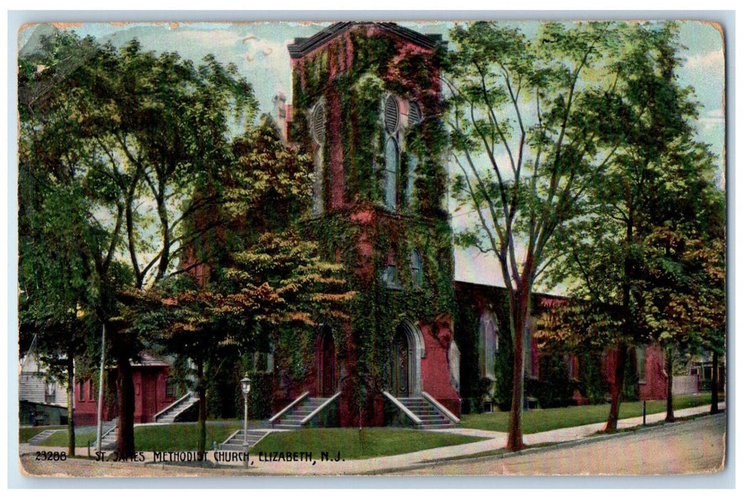 1909 St. James Methodist Church Elizabeth New Jersey NJ Antique Posted Postcard