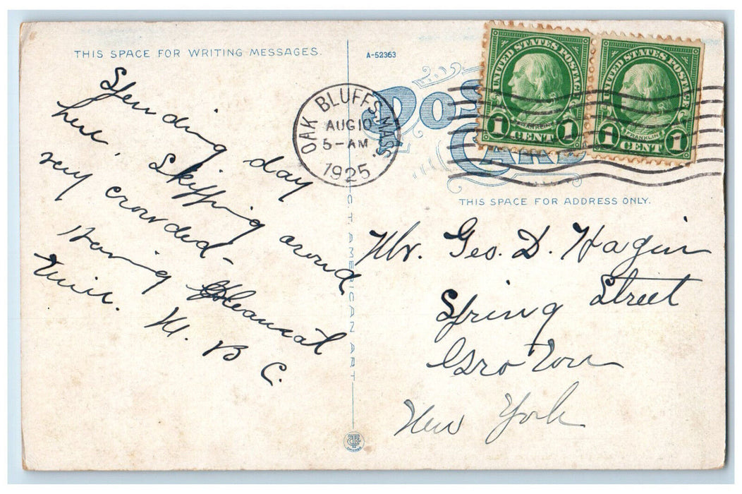 1925 The Lake Ocean Park Oak Bluffs Massachusetts MA Vintage Posted Postcard