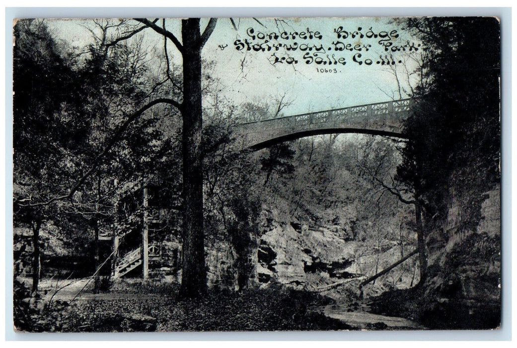 1915 Concrete Bridge Stairway Deer Park La Salle Co Illinois IL Postcard