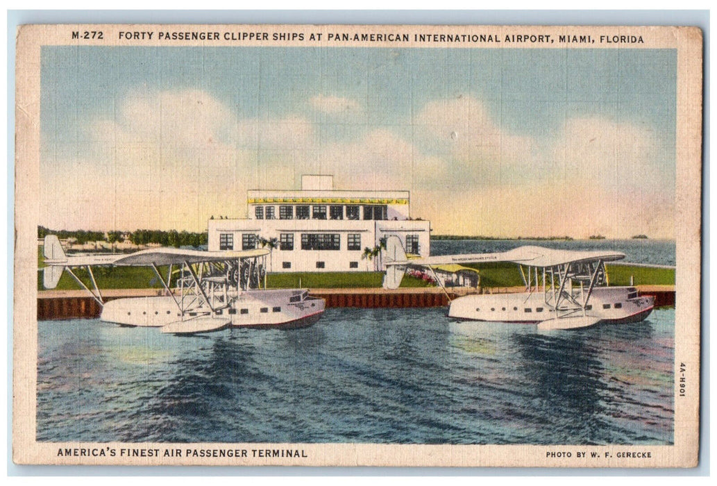 c1950's 40 Passenger Clipper Ships Pan American Intl Airport Miami FL Postcard