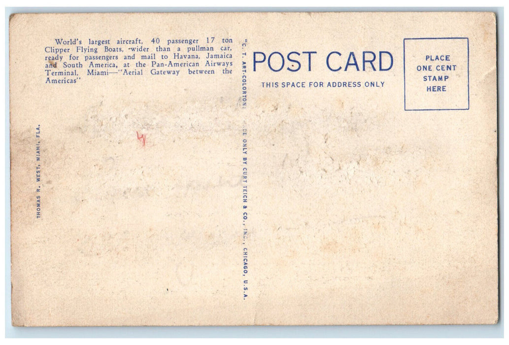 c1950's 40 Passenger Clipper Ships Pan American Intl Airport Miami FL Postcard