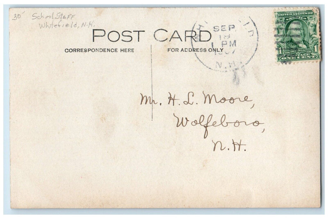1907 School Staff Whitefield New Hampshire NH RPPC Photo Antique Postcard