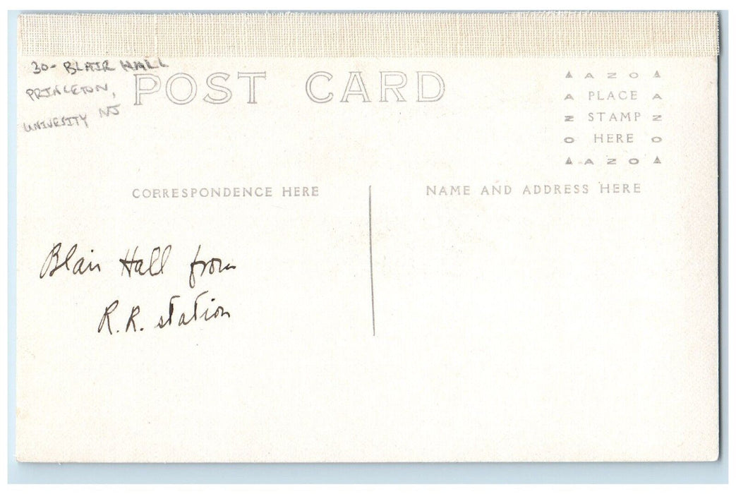 c1910's Blair Hall From RR Station Princeton University NJ RPPC Photo Postcard