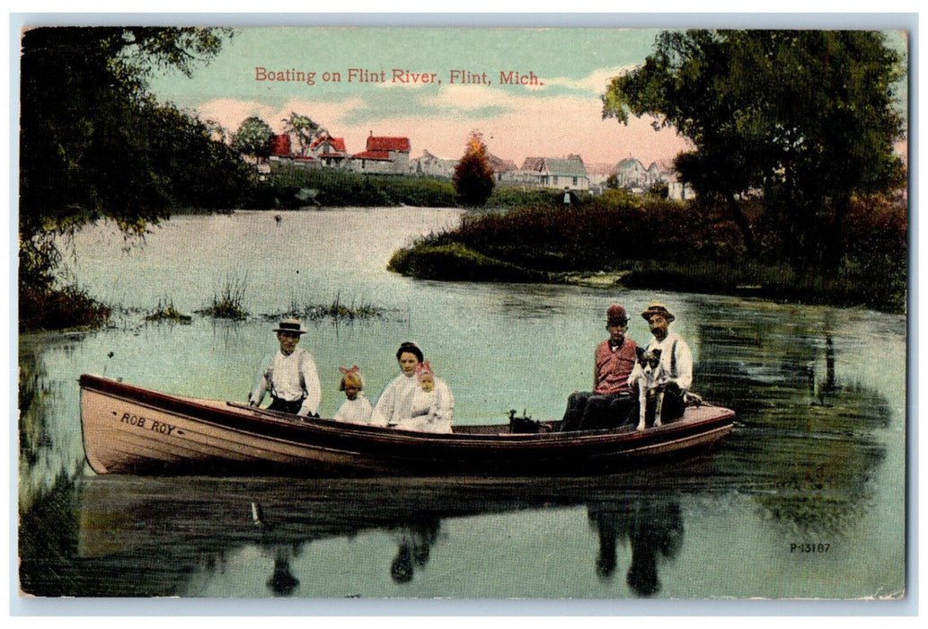 View Of Boating On Flint River Flint Michigan MI Antique Posted Postcard
