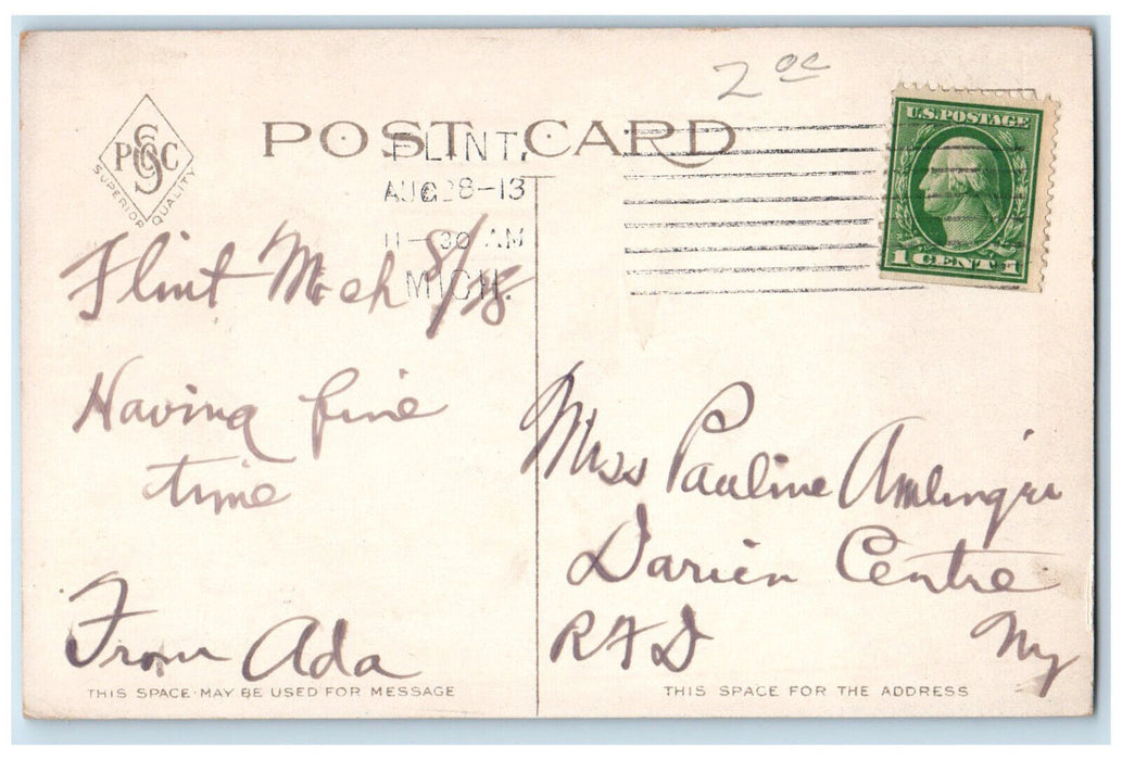 View Of Boating On Flint River Flint Michigan MI Antique Posted Postcard