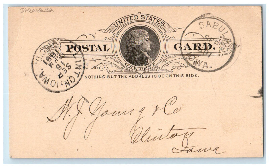 1891 Flooring Dry Sabula IA Clinton Iowa IA Antique Posted Postal Card