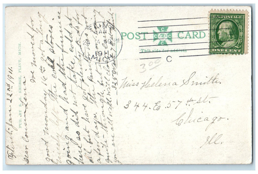 1911 Doyle School Building Exterior Scene Flint Michigan MI Antique Postcard