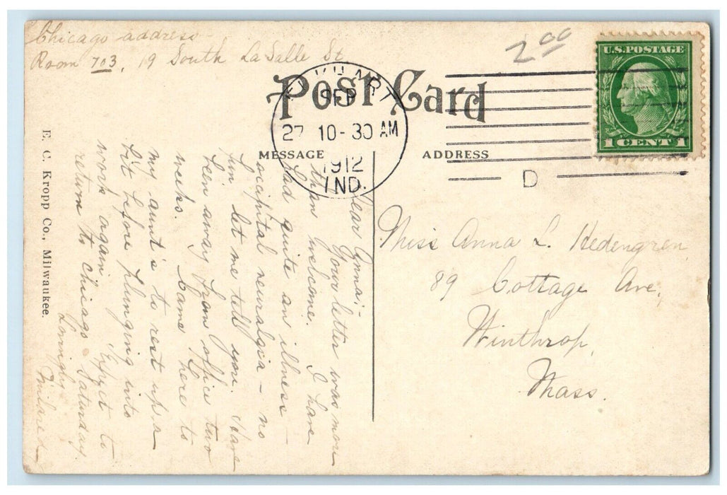 1912 St. Joe Dam Elkhart Indiana IN Posted Antique EC Kropp Co. Postcard