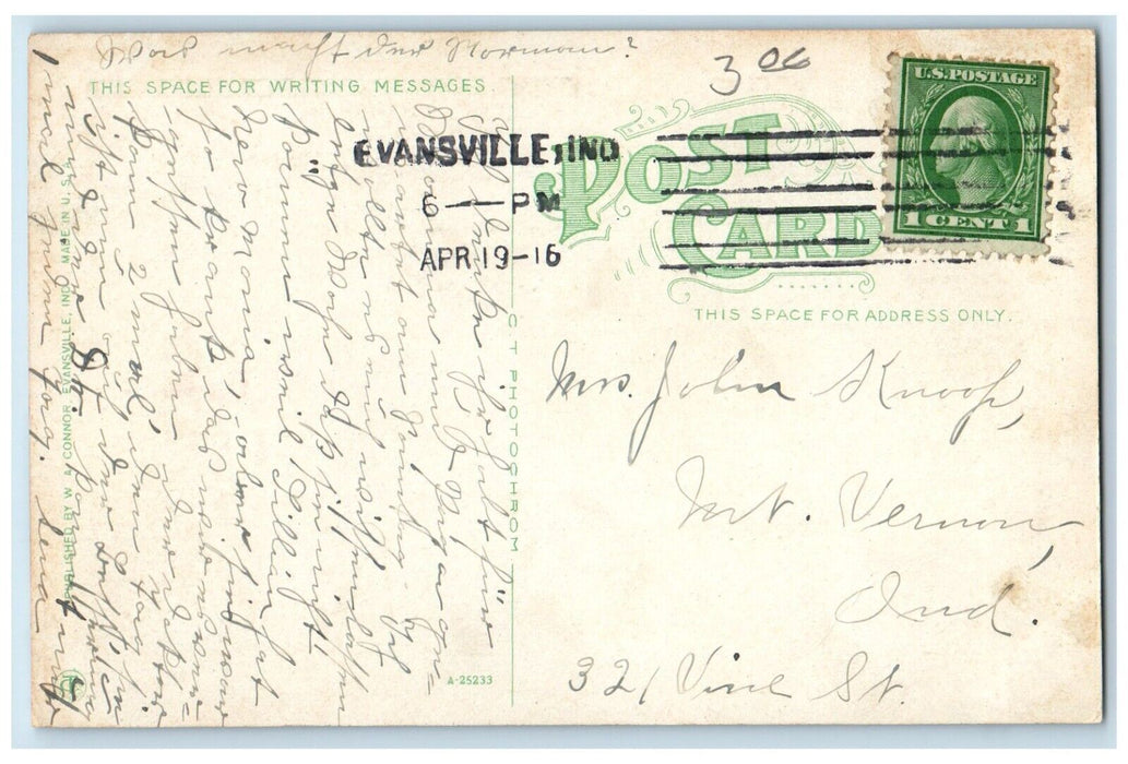 1916 New Home of the Crescent Club Evansville Indiana IN Posted Postcard