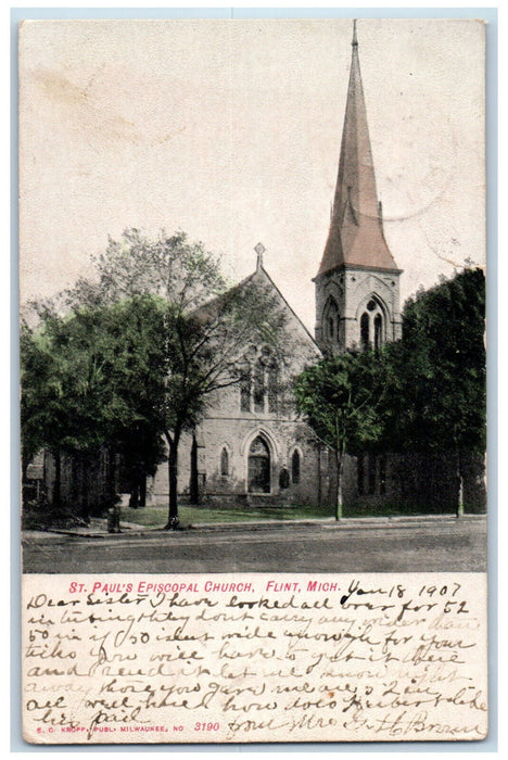 1907 View Of St. Paul's Episcopal Church Flint Michigan MI Antique Postcard